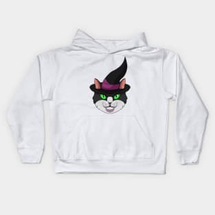 Black and white witch cat Kids Hoodie